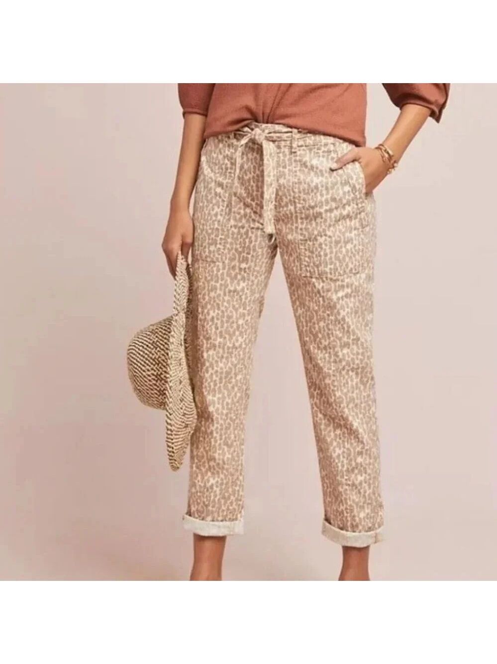 Anthropologie Pilcro Wanderer Cropped Utility Pants Leopard Animal Print 27 NWT